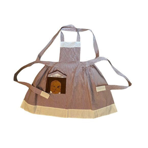 Handmade Striped Kitchen Apron with Doghouse Pocket – Gently Used - Picture 4 of 7